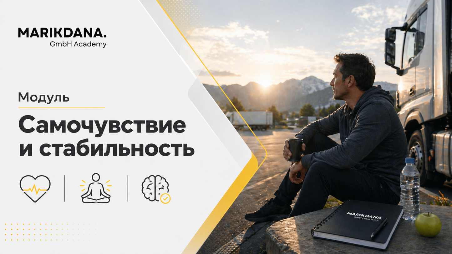 Man sitting by a truck with mountains in the background, featuring Marikdana branding.